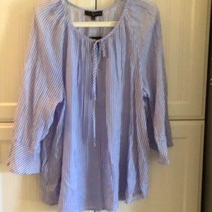 NWT Fred David blue/ white stipe “ticking” blouse. Super soft!